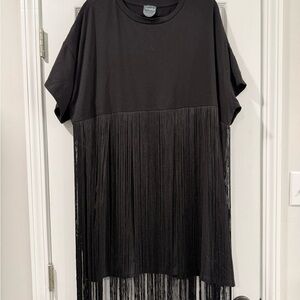 ARULA Black T-Shirt Dress with Fringe